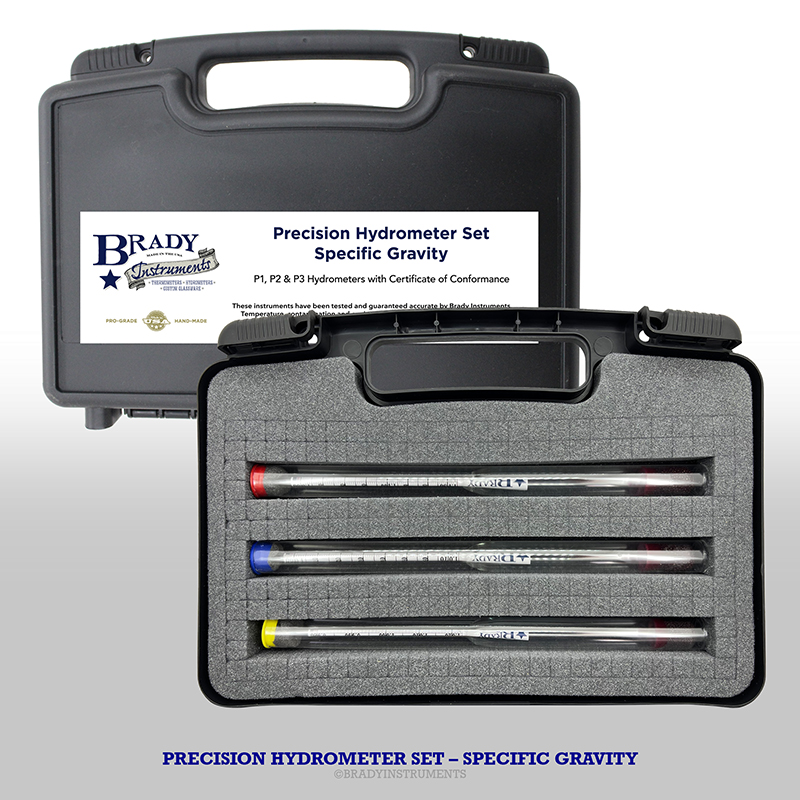 Precision Hydrometer Set Specific Gravity Brady Instruments